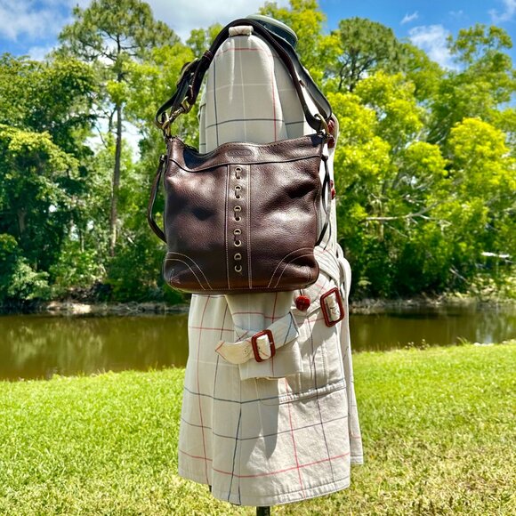 COACH Chelsea Laced Fringe.Duffle Distressed Pebble Leather Chestnut Brown 10399 - Picture 3 of 16